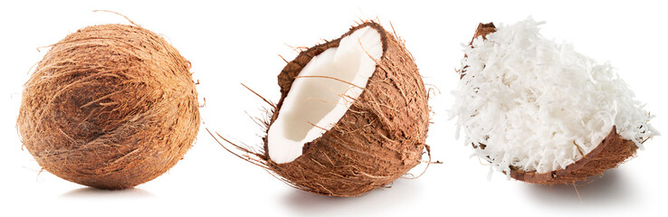 collection of coconuts isolated on a white background