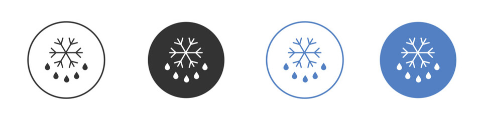 Snowflake droplets icon collection for app in black and blue colors