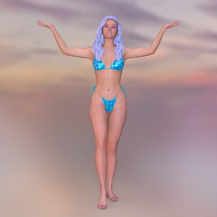 ビキニ姿の女性　3DCGレンダリング
