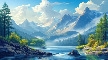 Scenic mountain lake landscape