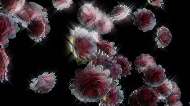 abstract technology motion background. rose flower concept with glowing moving seamless loop 3d animation. artistic classic flowers video background.4k
