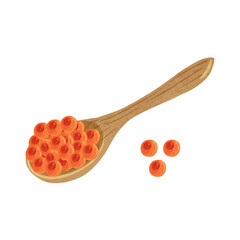 木製スプーンとイクラ　水彩風手描きイラスト