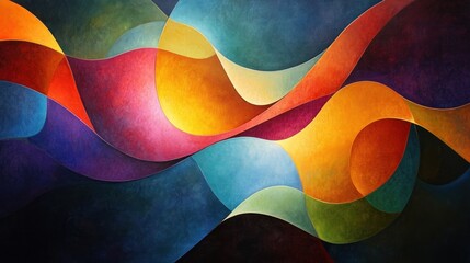 Vibrant abstract painting with flowing shapes