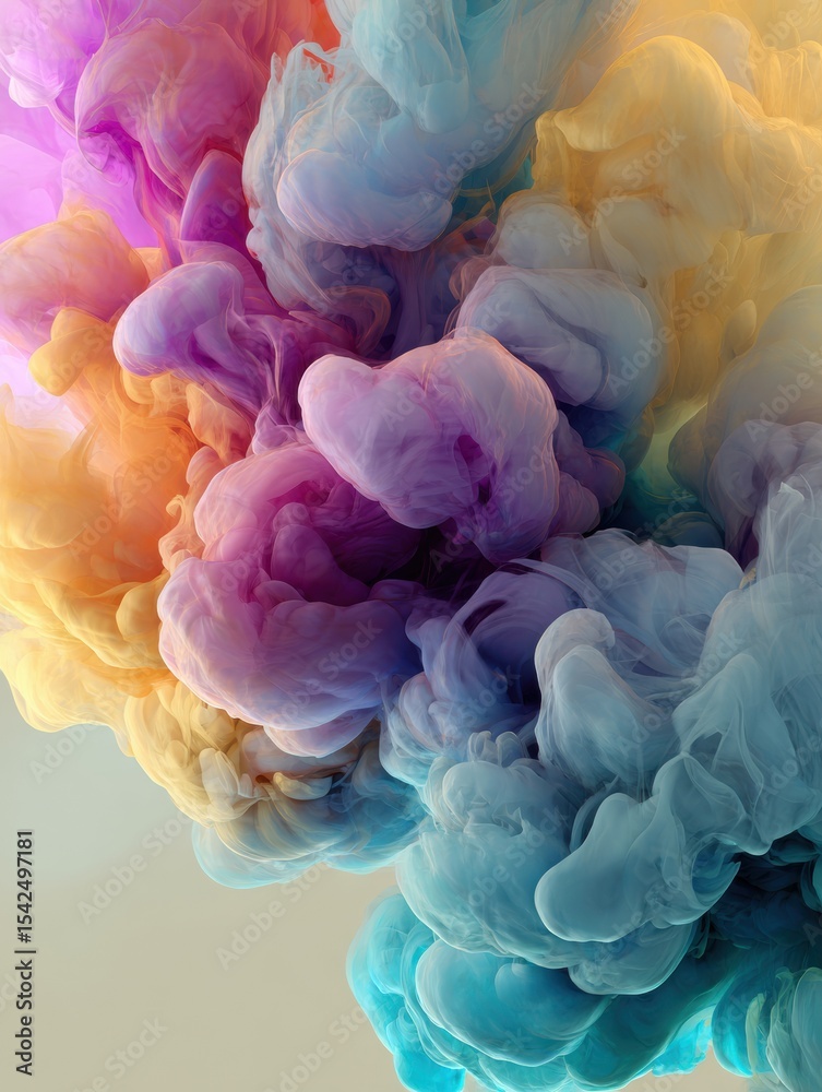 Poster Faded Color Blobs Dissolve Into Mist Creating a Soft, Dreamy Atmosphere With Hues of Purple, Blue, and Orange Floating Gracefully
