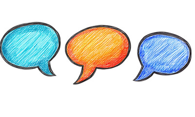 Four hand-drawn speech bubbles illustrating different styles isolated on transparent background.