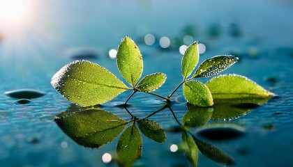 serene dew kissed leaves rest on a calm surface