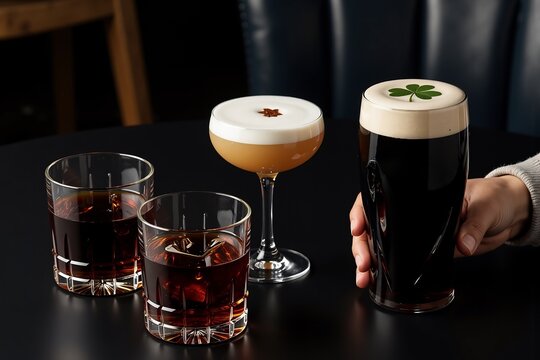 St Patrick's Day Drinks Collection Featuring Stout Cocktail