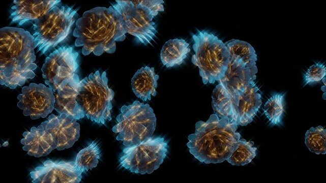 abstract technology motion background. rose flower concept with glowing moving seamless loop 3d animation. artistic classic flowers video background.4k
