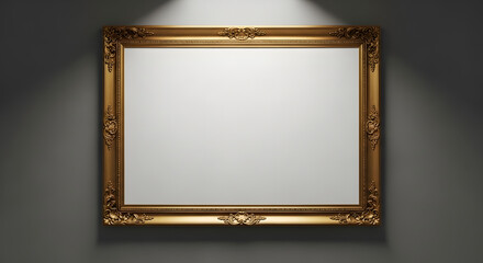 Empty Gold Frame on Gallery Wall