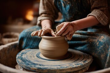Advanced pottery workshop for kids shaping clay on a wheel crafting and painting ceramic jars or vases