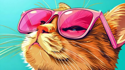 Cool Cat: A stylized close-up of a feline sporting chic sunglasses, embodying effortless coolness and a touch of feline sophistication.
