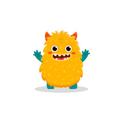 Cute cartoon monster on white background. Happy Alien. Funny yellow monster in flat style. 