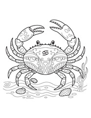 Cancer Zodiac Sign Crab with Star Patterns Line Art Decorative Drawing