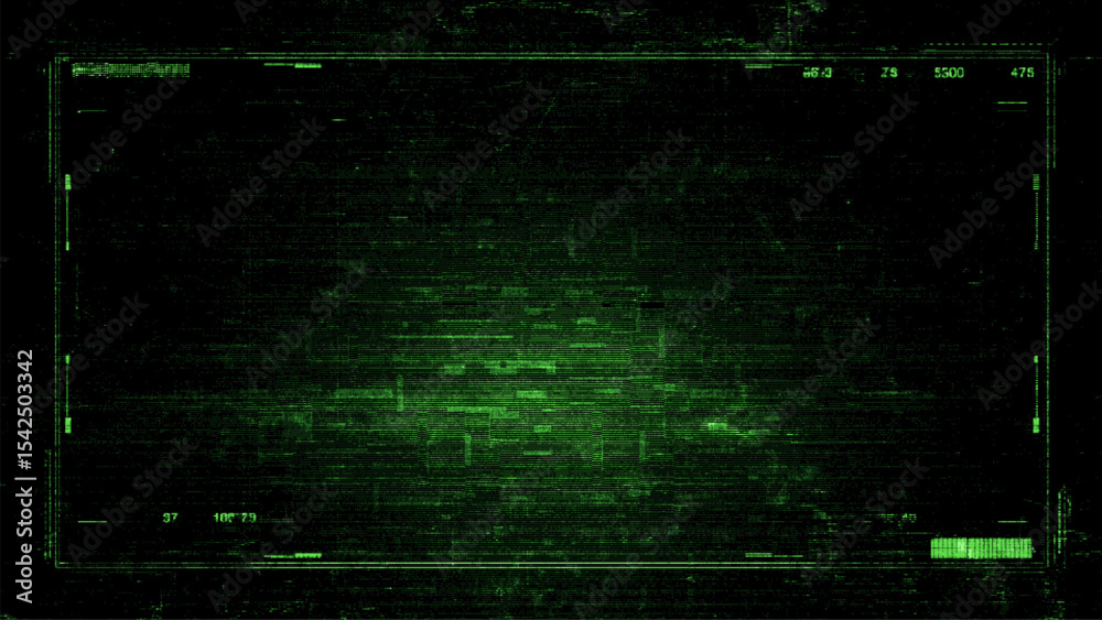 Aufkleber Green digital hud screen with glitch effect and data. Technology background for cyber world and futuristic display design.