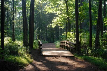Empty paved road in forest with tall trees