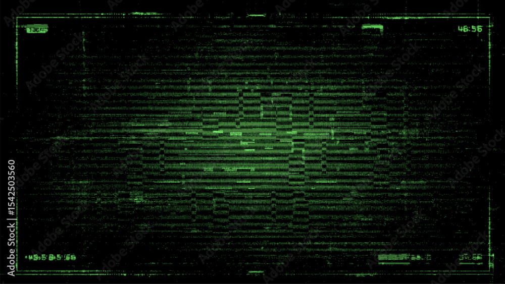 Fototapete Green hud vector with digital data grid. Glitch computer display for security system. Sci fi ui element for technology background.