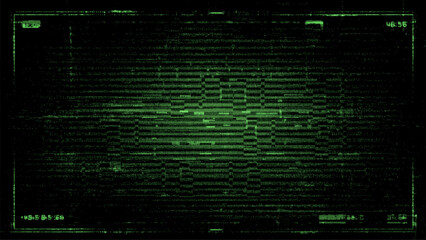 Green hud vector with digital data grid. Glitch computer display for security system. Sci fi ui element for technology background.