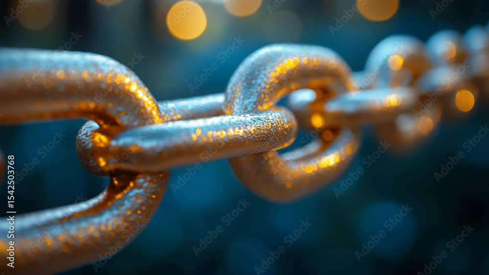 Aufkleber Close-up of a metallic chain with glowing bokeh effect in the background