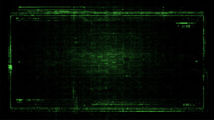 Green hud background with digital glitch effect. Futuristic screen with grunge texture. Cyber visual information display.