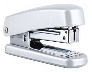 Modern Silver Office Stapler on White Background