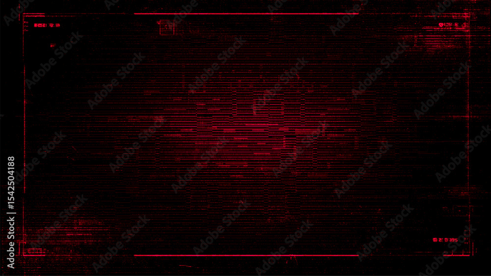 Poster Red hud background glitch vector for technology concept. Abstract high tech data display with digital error lines, futuristic interface.