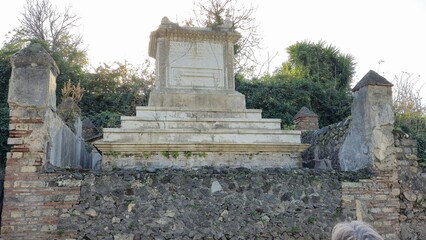 Pompeii, Italy – 8 January 2025. At the Necropolis of Porta Ercolano in Pompeii, a stepped marble...