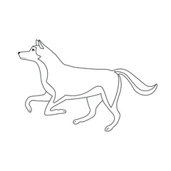 Vector flat hand drawn outline running husky dog isolated on white background
