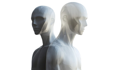Fototapeta premium Abstract human figures with distorted features minimalistic aesthetic isolated on transparent background.