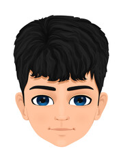 beautiful and black haired young boy face