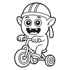  Adorable Monster Riding Tricycle – Fun Transportation Cartoon Line Art for Kids Coloring Page
