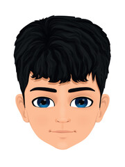 beautiful and black haired young boy face