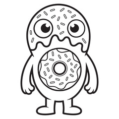  Silly Monster with Donut Body and Big Eyes – Funny Dessert Cartoon Line Art for Kids Coloring Page
