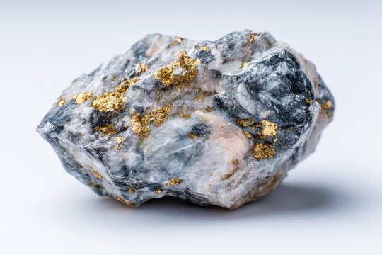 Detailed view of natural stone from a geological collection featuring raw molybdenite and chalcopyrite within colorless beryl set against a white background from Altai