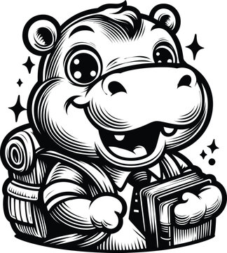 Cute hippo Back to School Illustration
