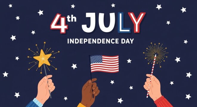 Hands Holding Fireworks and Flag