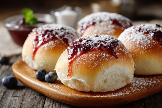 Czech yeast dough sweet buns Buchteln buchty filled with plum jam or jelly