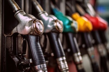 Zoomed in view of diesel and petrol pumps at a gas station Fuel prices are rising amid an ongoing crisis