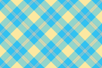 Classic plaid pattern in vibrant turquoise and soft yellow. Seamless texture ideal for backgrounds, textiles, or graphic design projects. Versatile, eyecatching.