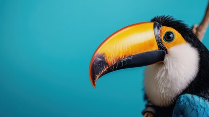 Obraz premium Featuring a close-up of a vibrant toucan highlights the beauty of wildlife and biodiversity, reflecting the colorful exuberance of nature's creations in tropical environments.