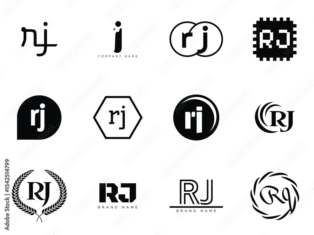 Fototapete rj logo company template. letter r and j logotype. set different classic serif lettering and modern 
