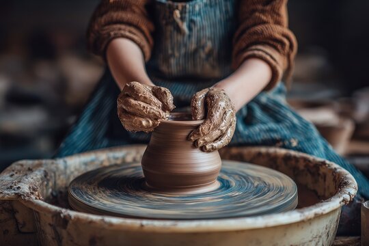 Advanced pottery workshop for children featuring clay pot creation on a wheel and crafts making with ceramics