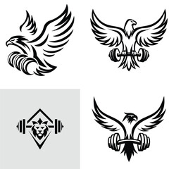 Powerful Eagle and Lion Fitness Logo Designs Strength, Power, and Wildlife