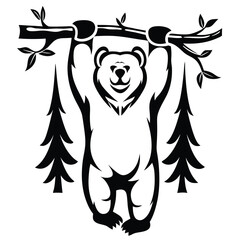 Grizzly Bear Hanging from Branch A Strong, Wild, and Powerful Illustration