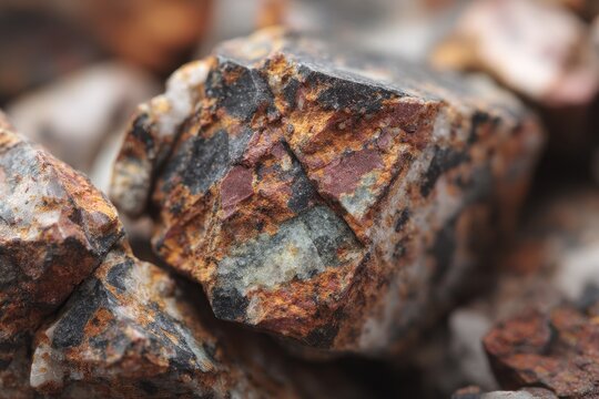 Rock consists of magnetite with iron and magnesium oxide along with microsyenite limestone and granite fragments Textures include spotted breccia and collomorphic Location Teis