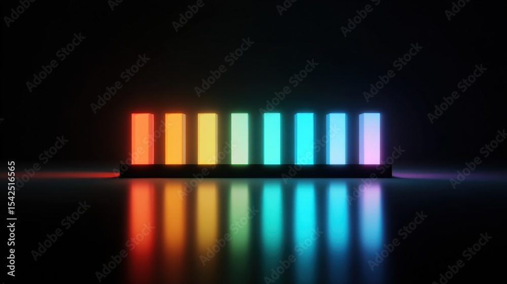 Poster emotional spectrum bar with glowing segments displayed at night under dim lighting showcasing vibran