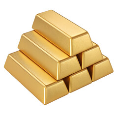 Five 3 D Gold Bars Stacked Pyramid White Background