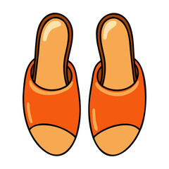 Open-toe heeled mules, slip-on sandals, casual summer shoes for women. Cartoon vector illustration on white background.
