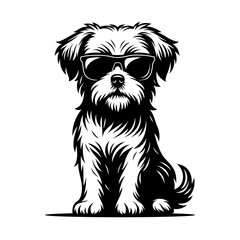 Cool Dog Wearing Sunglasses Vector Illustration | Funny Pet Clipart for T-Shirts and Stickers | Hipster Puppy Silhouette Art
