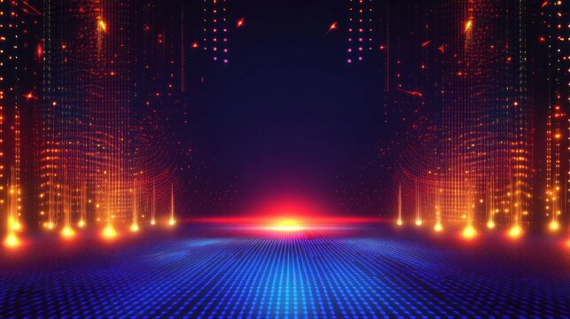 Digital city stage with vibrant lights