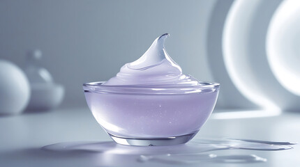 Macro shot of a skincare gel texture suspended in a clear glass vessel.